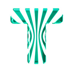 White symbol with turquoise thin vertical straps. letter t