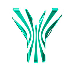 White symbol with turquoise thin vertical straps. letter y