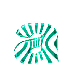 White symbol with turquoise thin vertical straps. letter a