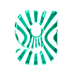 White symbol with turquoise thin vertical straps. letter g