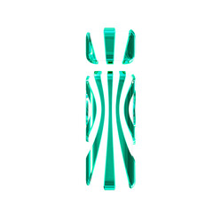 White symbol with turquoise thin vertical straps. letter i