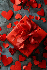 A beautiful gift box and hearts on the background. a gift for the holidays