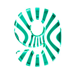 White symbol with turquoise thin vertical straps. number 9
