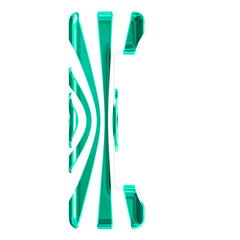 White symbol with turquoise thin vertical straps