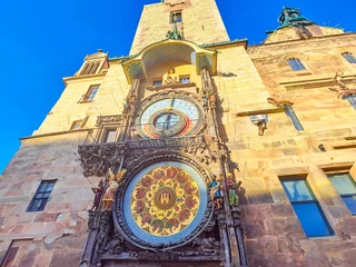 Fotobehang Tower of the historic town hall with astronomical clock in Prague, Czech © Oksana