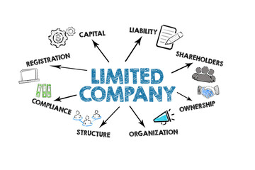 Limited Company Concept. Illustration with icons, keywords and arrows on a white background