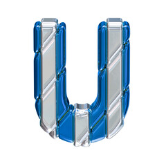 Blue symbol with silver straps. top view. letter u © oleg