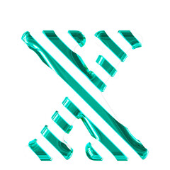 White symbol with thin turquoise diagonal straps. letter x