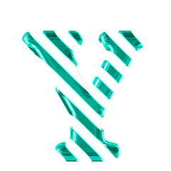 White symbol with thin turquoise diagonal straps. letter y