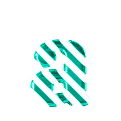 White symbol with thin turquoise diagonal straps. letter a