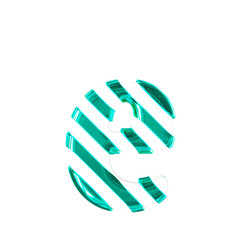 White symbol with thin turquoise diagonal straps. letter e