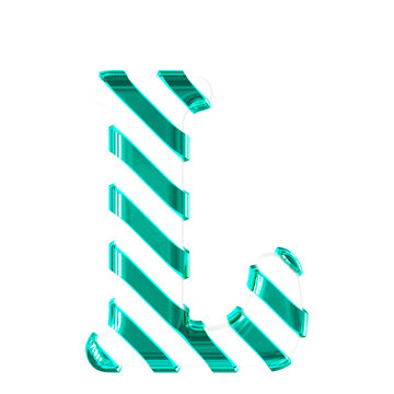 White symbol with thin turquoise diagonal straps. letter l