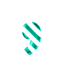 White symbol with thin turquoise diagonal straps