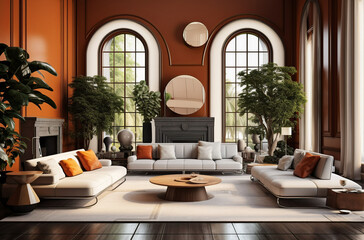 Art deco style interior design of modern living room, Generative AI