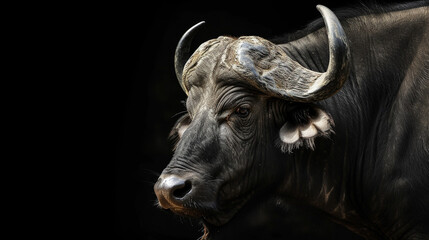 Naklejka premium Buffalo, portrait, African shroud, wild animals of Africa, beautiful nature of Africa. Big Five.