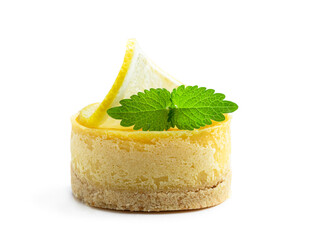 Mini lemon cheesecake isolated on white