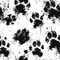 Abstract Paw Prints: Monochrome Messy Dog Paw Prints on Textured Background
