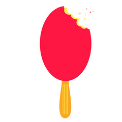 Pink ice cream.  Strawberry ice cream with white filling on a wooden stick