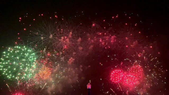 Colorful celebration fireworks on a black sky background  