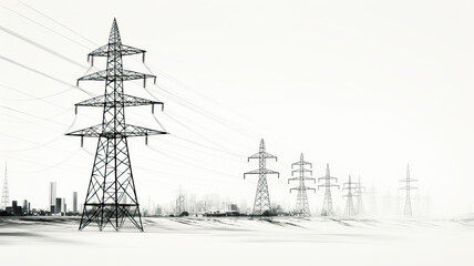 high voltage transmission tower on white background