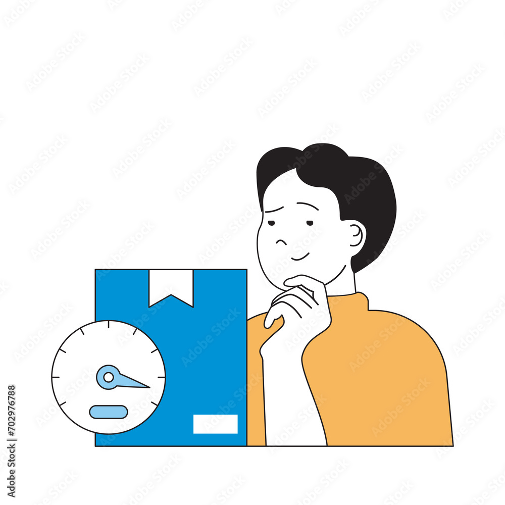 Aufkleber Delivery concept with cartoon people in flat design for web. Man using fast parcel shipping with online tracking and waiting in time. Vector illustration for social media banner, marketing material.