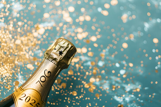 Celebratory Champagne Toast with Golden Bubbles