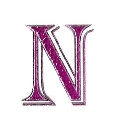 Purple symbol in a silver frame. letter n