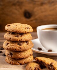 Coffee and cookies isolated on table closeup