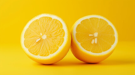 Lemon Halves Artistically Placed on a Lemon Yellow Background