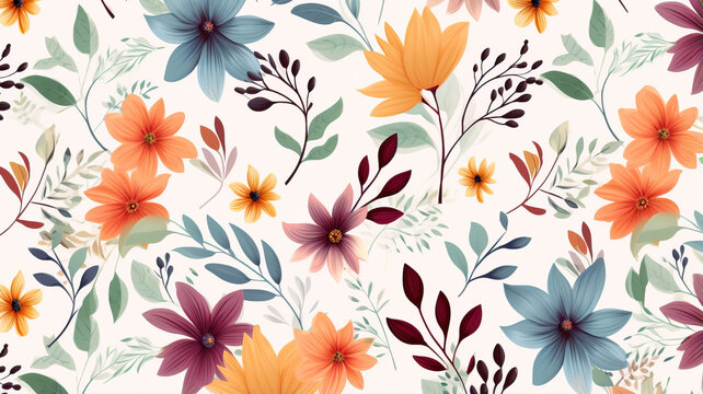 seamless Pattern Pattern of colorful leaves and flowers