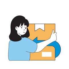 Delivery concept with cartoon people in flat design for web. Woman sending parcel package with free return service to her address. Vector illustration for social media banner, marketing material.