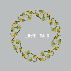 Spurge green fruits frame Lorem Ipsum on grey background  stock vector illustration for web, for print