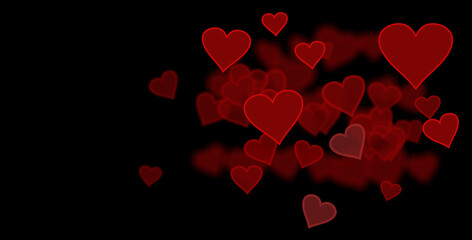 Red Hearts on a Black Background, bokeh