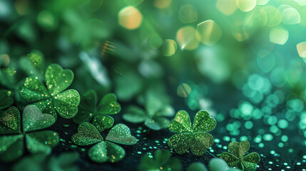 Shamrock green background fot St. Patrick day. - obrazy, fototapety, plakaty
