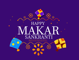 Creative Happy Makar Sankranti Festival Background Decorated with Kites, string for festival of India - 702979946