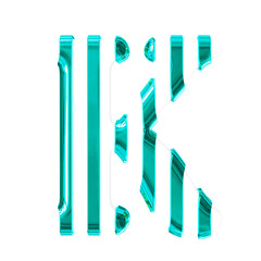 White symbol with thin turquoise vertical straps. letter k