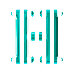White symbol with thin turquoise vertical straps. letter h