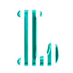 White symbol with thin turquoise vertical straps. letter l