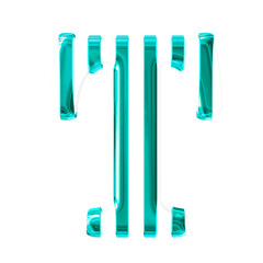 White symbol with thin turquoise vertical straps. letter t