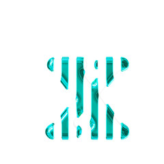 White symbol with thin turquoise vertical straps. letter x