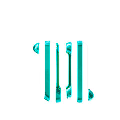 White symbol with thin turquoise vertical straps. letter u