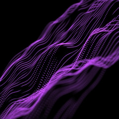 Matrix wavy stream of information. Texture with halftone dots. Futuristic abstract background. Particle pattern, binary code. Broken hacker screen. Big data visualization. 3D rendering.