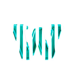 White symbol with thin turquoise vertical straps. letter w