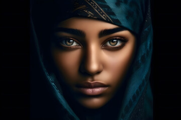 Beautiful Berber tribe woman portrait. Neural network AI generated art