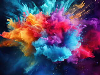 Fototapeta premium Colored powder explosion. Abstract closeup dust on backdrop. Colorful explode.