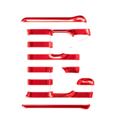 White symbol with thin red horizontal straps. letter e