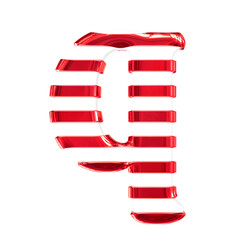White symbol with thin red horizontal straps. letter q