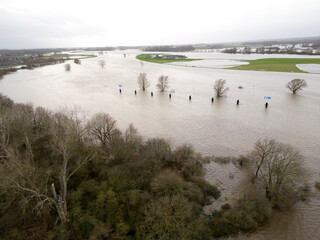Hgh water levels in the Ijssel river near Doesburg, Holland