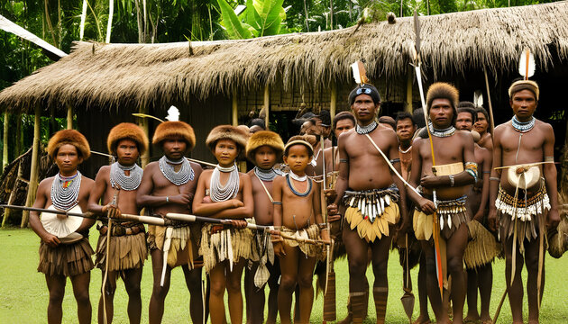Ancient tribes in Indonesia Youw village, Atsy district, Asmat region, Irian jaya, New Guinea, Indonesia