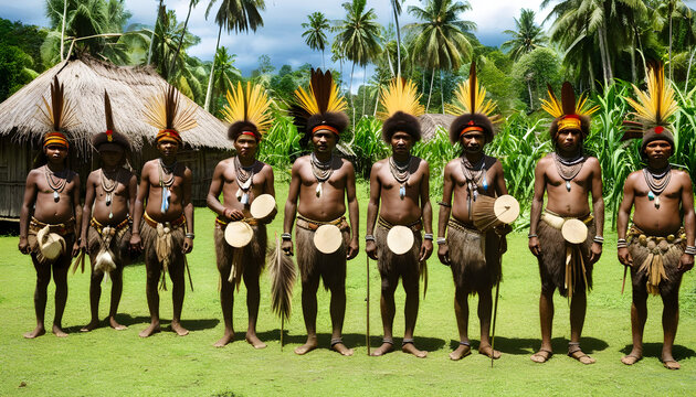 Ancient tribes in Indonesia Youw village, Atsy district, Asmat region, Irian jaya, New Guinea, Indonesia